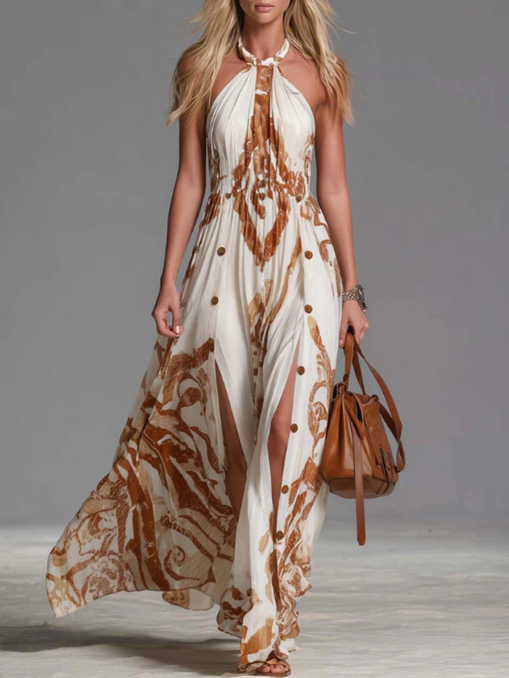 Printed Halter Neck Maxi Dress